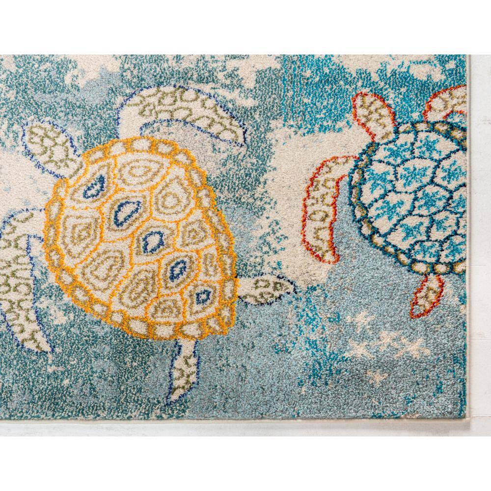 Coastal Sea Turtle Blue and Beige 4' x 6' Rug