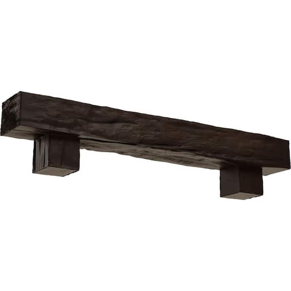 Ekena Millwork 6 in. x 8 in. x 4 ft. Riverwood Faux Wood Fireplace Mantel Kit with Alamo Corbels, Natural Mahogany