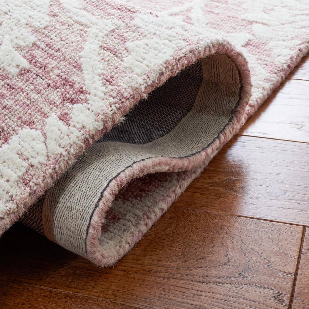 Ivory and Pink Floral Hand-Tufted Wool Area Rug, 8' x 10'