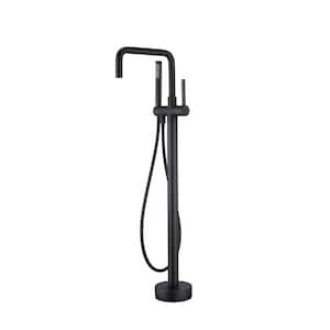 1-Handle 1-Spray Matt Black Floor Mount Freestanding Tub Faucet 3.62 GPM Hand Shower and Swivel Spout Valve Included