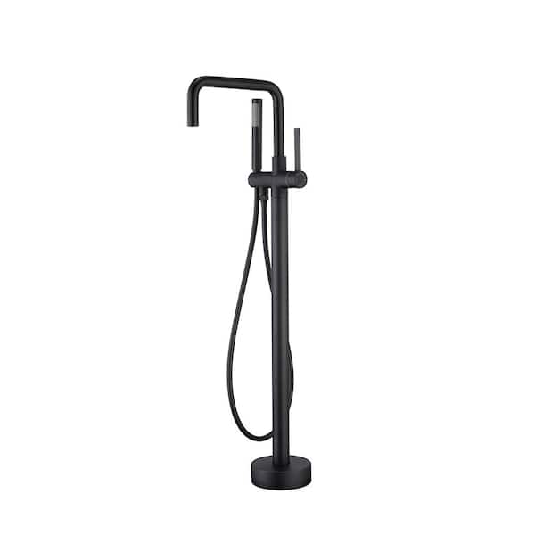 Unbranded 1-Handle 1-Spray Matt Black Floor Mount Freestanding Tub Faucet 3.62 GPM Hand Shower and Swivel Spout Valve Included