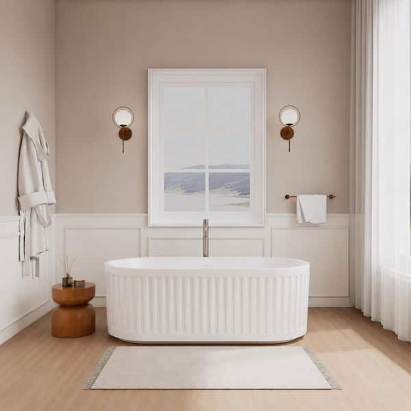 Carmela 67 in. x 31.5 in. Soaking Bathtub with Center Drain in White with Shiny White Trim