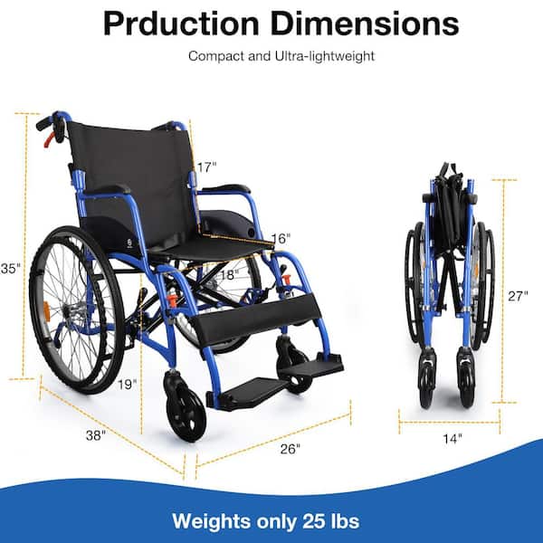 Wudkey Folding Manual Wheelchair with Lightweight Aluminum Frame
