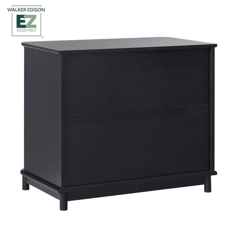 Black Solid Wood 3-Drawer Nightstand with Gold Handles