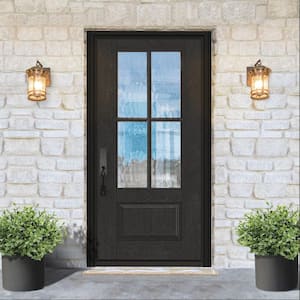 Regency 36 in. x 80 in. 3/4 Lite 4 SDL Oasis Decorative Glass RHIS Prefinished Onyx Fiberglass Prehung Front Door