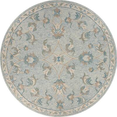 7 3 Round Traditional Gray Fl, Round Wool Rugs 7