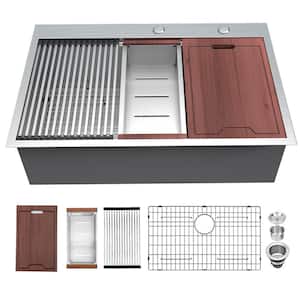 30 in. x 22 in. Workstation Single Bowl 16-Gauge Stainless Steel Drop-In Kitchen Sink with Bottom Grid