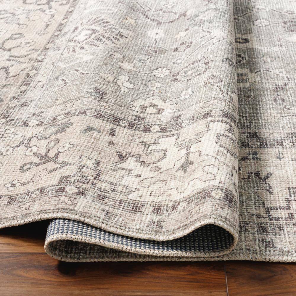 Davina Vintage-Style Floral Motif Area Rug in London Fog, 6'7" x 9'