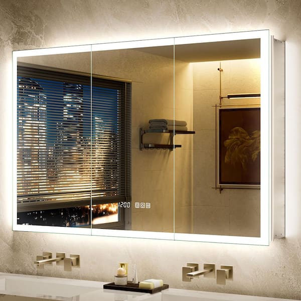 Terri 48 in. W x 30 in. H Acrylic LED Front & Back Light Rectangular Recessed/Surface Wall Medicine Cabinet with Mirror