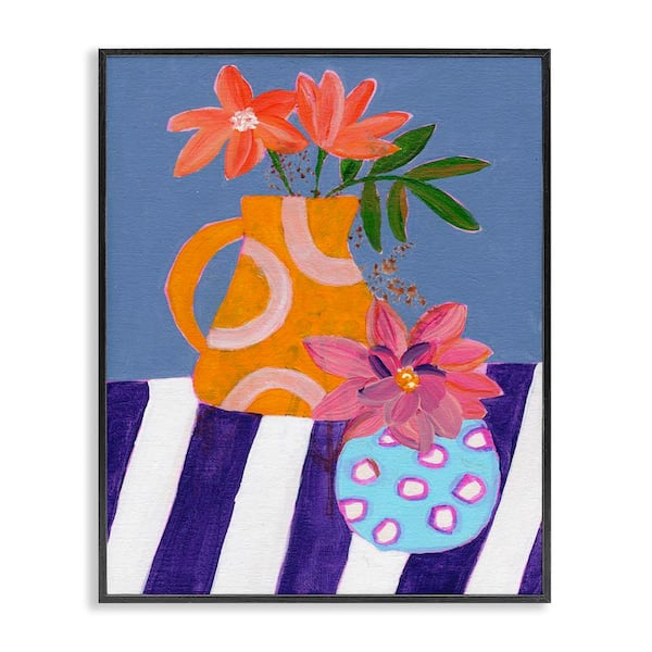 Stupell Industries Blue Whimsy Farm Vase by Nikita Jariwala Black Framed Nature Giclee Art Print 30 in. x 24 in.