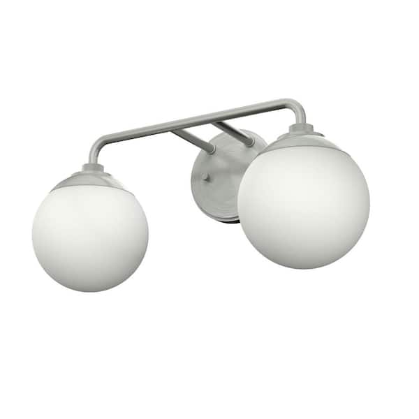 Hepburn 6 in. 2 Light Brushed Nickel Vanity Light with Frosted Glass Bathroom Light