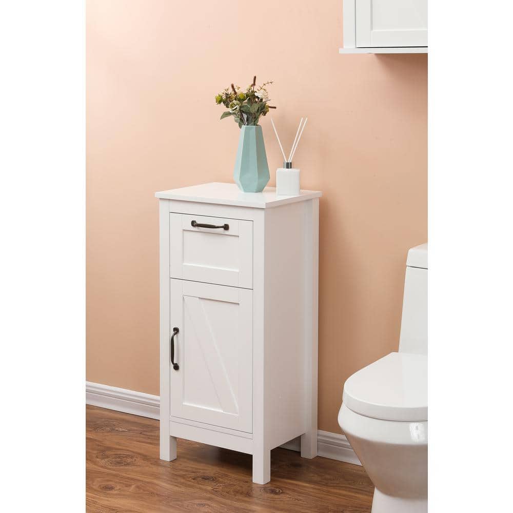 Sleek White MDF Wood Bathroom Storage Cabinet with Adjustable Shelf