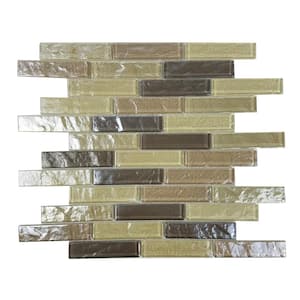 Cream and Brown 13 in. x 13 in. Textured Glass Wall and Pool Mosaic Tile (7.68 sq. ft./Case)
