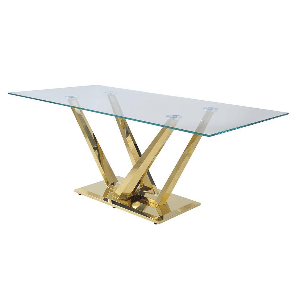 Contemporary Rectangular Clear Glass and Gold Dining Table