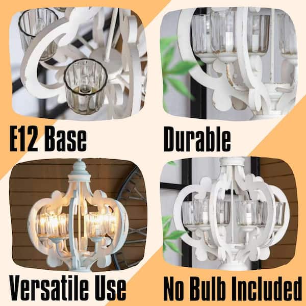 French Cottage Series 6-Light White Distressed Clear Glass Shade Round Chandelier for Dining Room