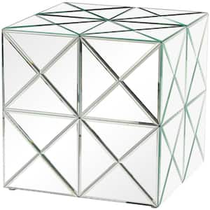 18 in. Silver Mirrored Medium Square Mirrored End Table