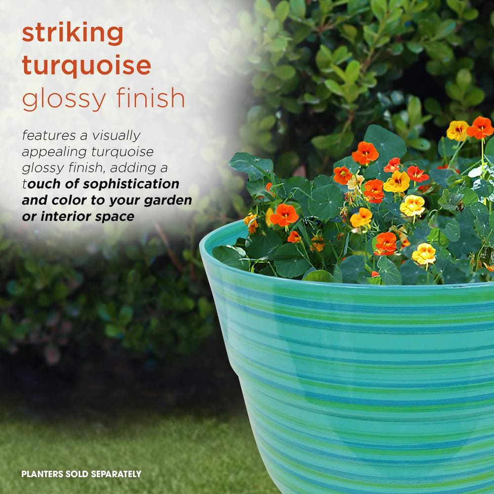 Turquoise and Green Striped Polypropylene Indoor Outdoor Planter, 13"
