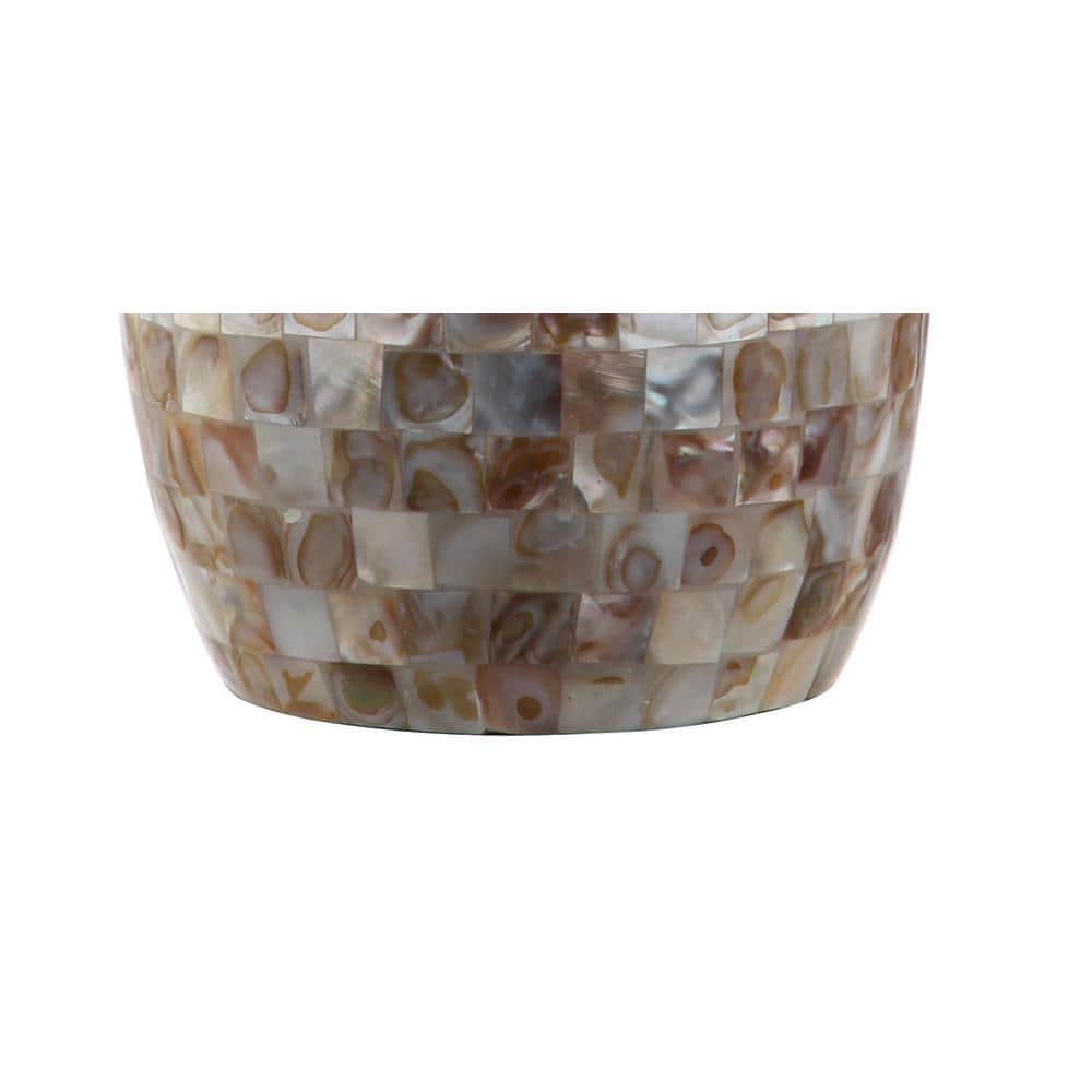 Ivory and Beige Capiz Shell Mosaic Table Lamp with White Linen Shade
