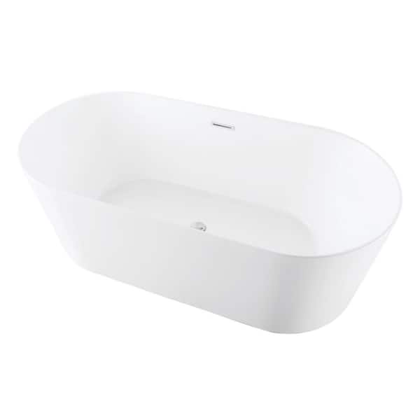 Kingston Brass Aqua Eden 67 in. x 32 in. Acrylic Freestanding Soaking Bathtub in Glossy White with Built-In Overflow Drain