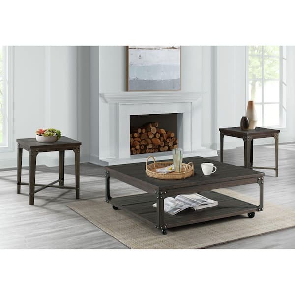 Cera 48 in. Smokey Walnut Wood Square Coffee Table with Bottom Shelf