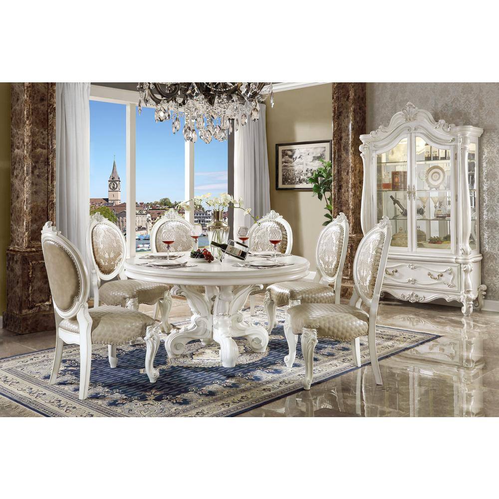 Versailles White Faux Leather Upholstered Side Chair with Wood Frame
