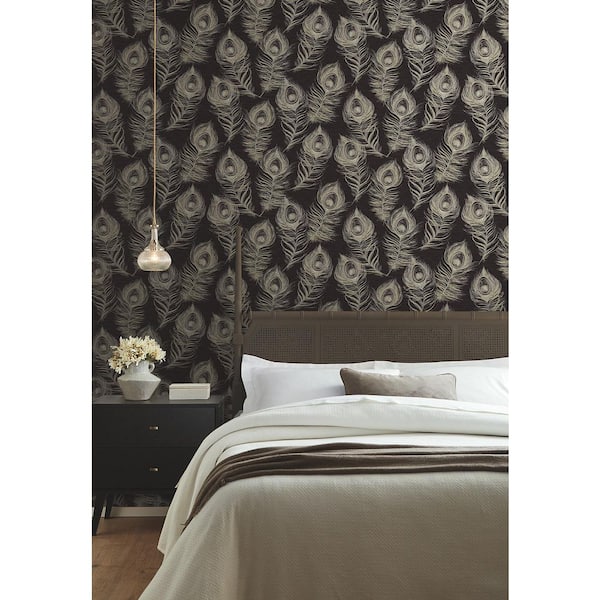 Regal Peacock Black Wallpaper