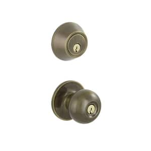 Premier Lock Antique Brass Entry Door Handle Combo Lock Set with Deadbolt  and 8 SC1 Keys Total (2-Pack, Keyed Alike) LED04C-2 - The Home Depot