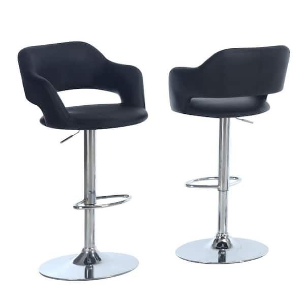 HomeRoots 24.25 in. Black and Silver Low Back Metal Bar Chair with Upholstery Seat
