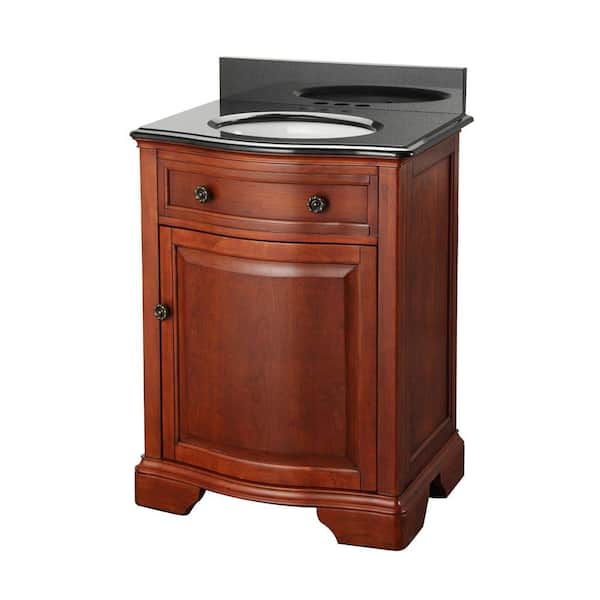Home Decorators Collection Manchester 25 in. W Bath Vanity in Mahogany with Granite Vanity Top in Black
