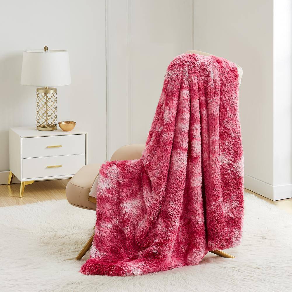 Pink Tie-Dye Shaggy Faux Fur Plush Throw Blanket 50" x 70"