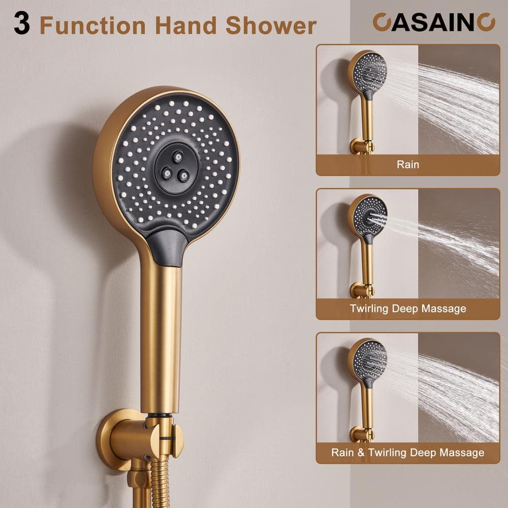 Brushed Gold Thermostatic Rainfall Shower System with Handheld