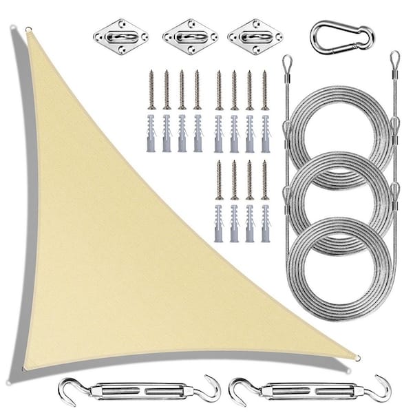 14 ft. x 14 ft. x 19.8 ft. Right Triangle Sun Shade Sail with Hardware Kit and Rope-Beige