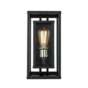Showcase 11 in. 1-Light Black and Brushed Nickel Outdoor Wall Light Fixture with Clear Glass