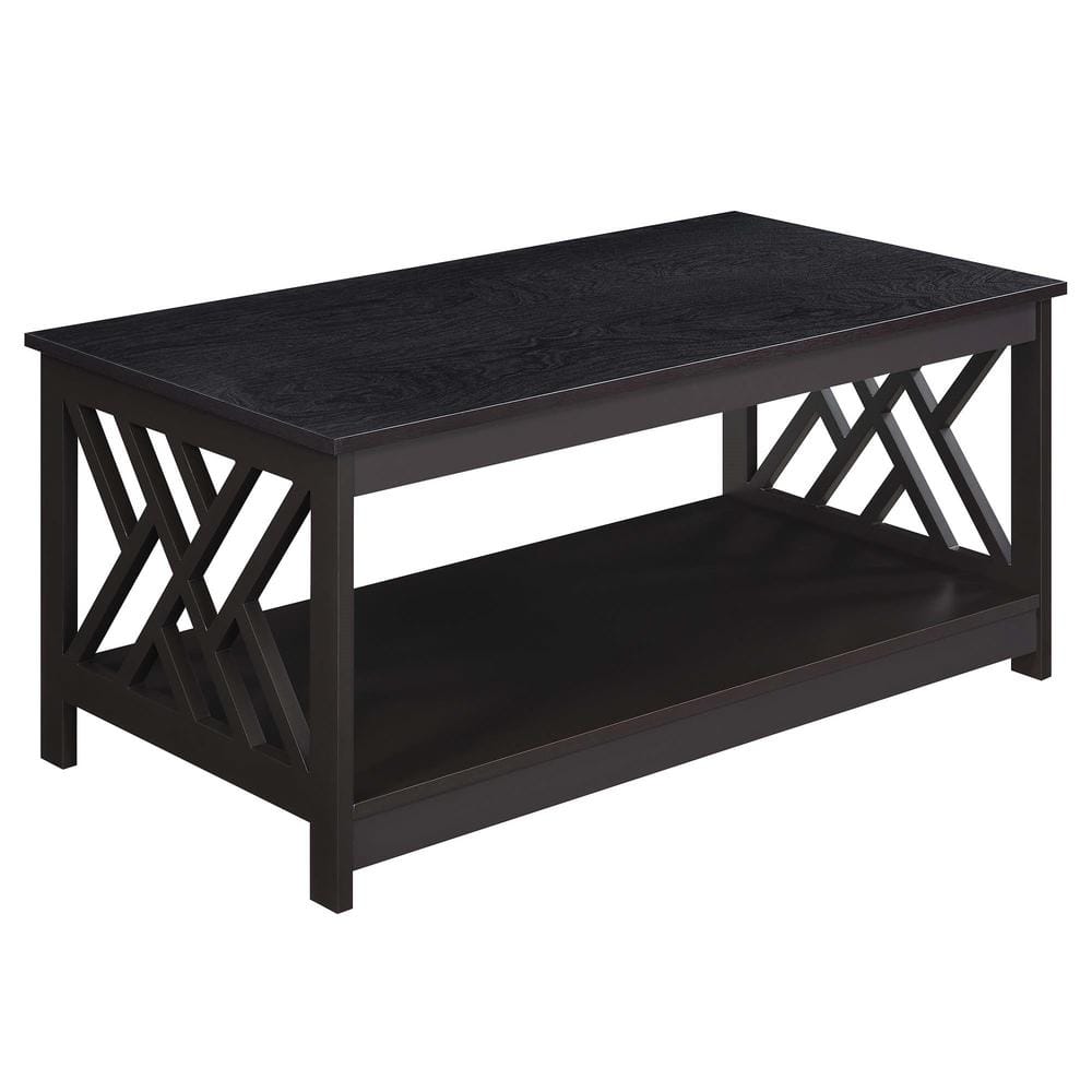 Espresso Titan Rectangular Coffee Table with Geometric Shelf
