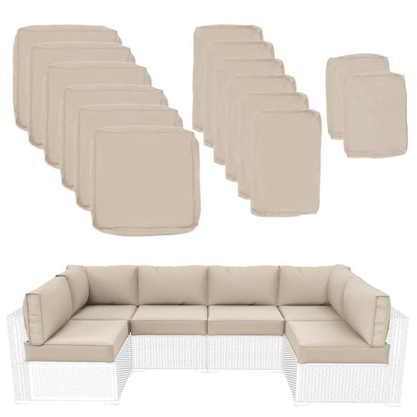 Unbranded 26 in. x 26 in. x 4 in. (14-Piece) Deep Seating Outdoor Sectional Cushion Beige, for Patio Furniture Replacement
