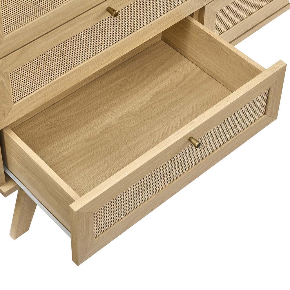 Soma 6-Drawer Double Dresser with Rattan Weave - Oak