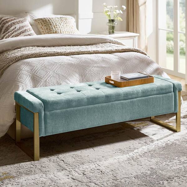 JAYDEN CREATION Alina Sage Modern Upholstered Flip Top Storage