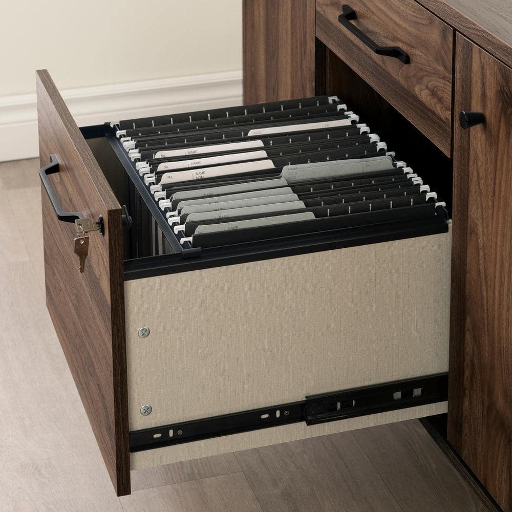 Natural Walnut 47.75'' Wide Filing Credenza with Locking Drawer