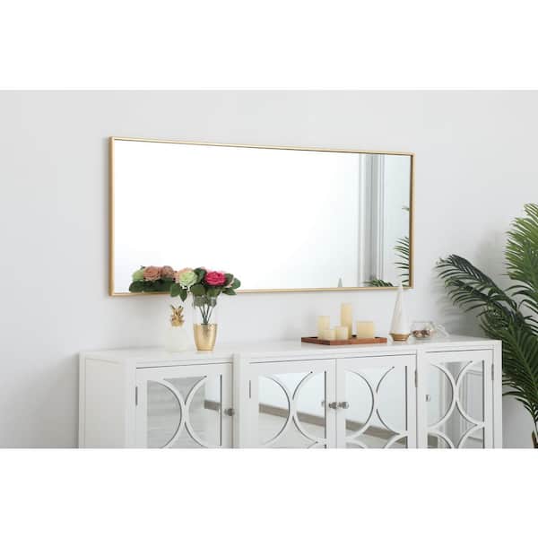 Small Rectangle Brass Modern Mirror (14 in. H x 28 in. W)