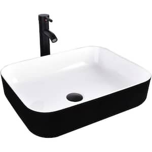 20.1 in. Ceramic Rectangular Vessel Sink in Black with Faucet