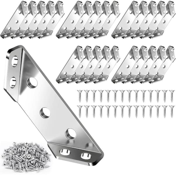 25PCS Stainless Steel Corner Brackets 1. 8x1. 8 Inch for Wood Metal Furniture Reinforcement with 150 Screws