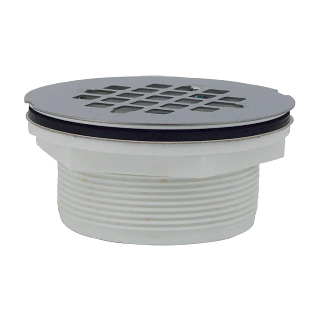 JONES STEPHENS 2 in. x 3 in. PVC Shower Drain/Floor Drain with 4 in.  Stainless Steel Round Strainer-Fits Over 2 in. Sch. 40 DWV Pipe D50001 -  The Home Depot
