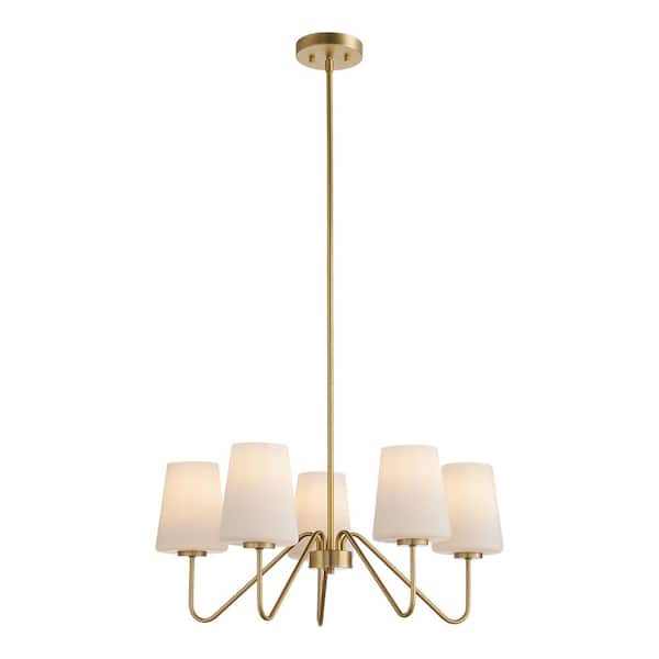 5-Light Gold Chandelier Light Fixture with White Glass Shades