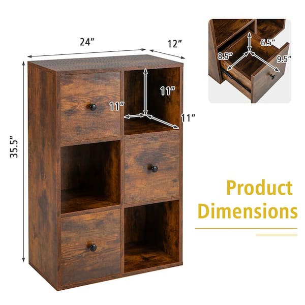 Costway 13 in. Wide Rustic Brown 2 PCS 3-tier Wood Bookshelf Display Storage  Rack for Small Spaces JV10699CF-2 - The Home Depot