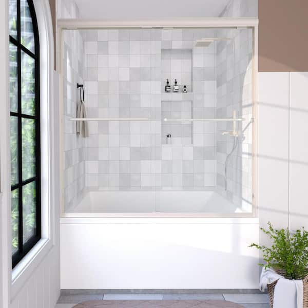 Sivilian 60 in. W x 56 in. H Sliding Bath Tub Door in Semi Frameless in Brushed Nickel with Clear Glass