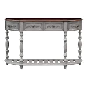 52.00 in. W x 13.00 in. D x 32.20 in. H Antique Gray Linen Cabinet Curved Console Table with 4 Drawers and 1 Shelf
