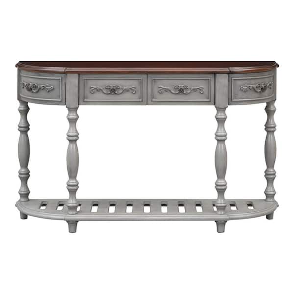Unbranded 52.00 in. W x 13.00 in. D x 32.20 in. H Antique Gray Linen Cabinet Curved Console Table with 4 Drawers and 1 Shelf