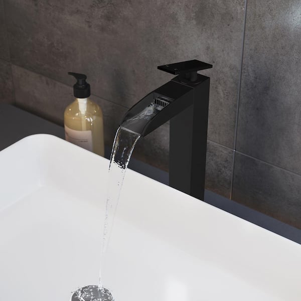 Swiss Madison Concorde Single-Handle High Arc Single Hole Waterfall Bathroom Faucet in Matte Black
