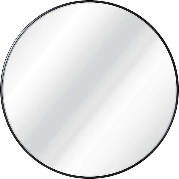 Unbranded 20 in. W x 20 in. H Black Round Metal Frame Hanging Wall Mirror