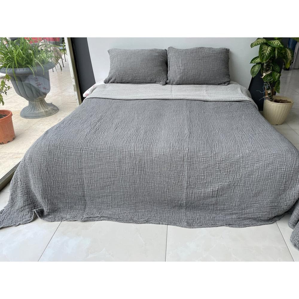 Anthracite King Organic Cotton Reversible Bedspread Set
